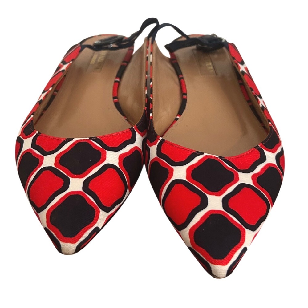 Aquazzura Firenze Geometric Print Slingback Flats Red Black White Size 38